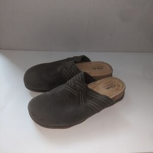 Clark's Collection Brynn Glide Mules in Dark Olive Suede Comfort Slip On Size 11